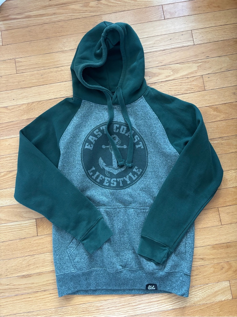 Men's Green and Gray Raglan Hooded Sweatshirt
